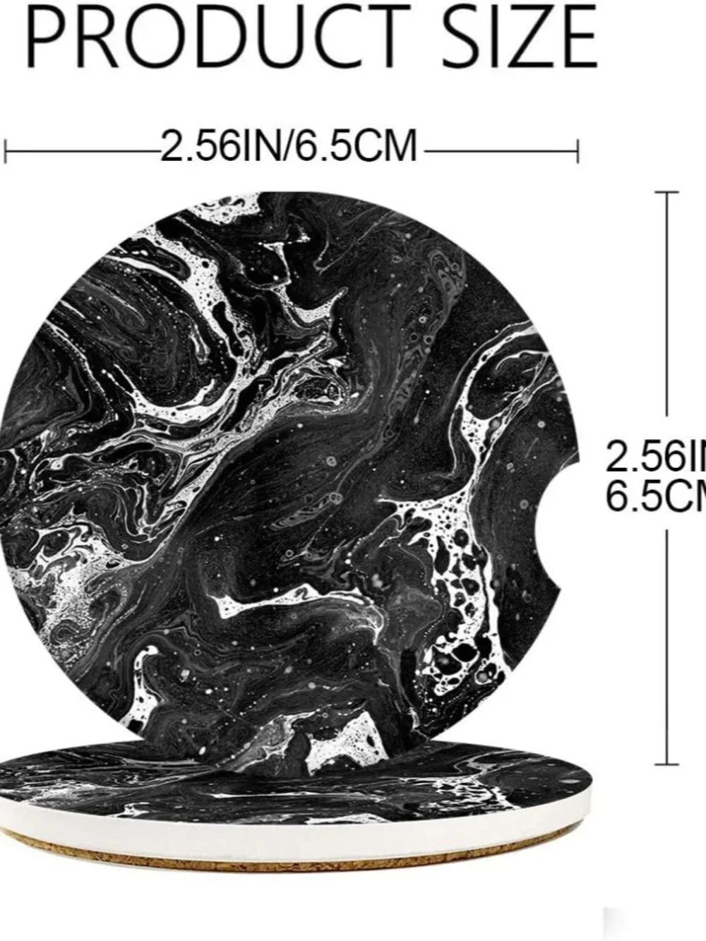 Car Coasters for Drinks, 2 Pcs Ceramic Stone 2.56 Inch, Black